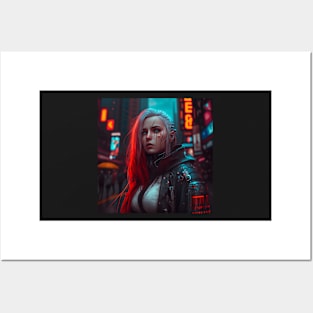 Cyberpunk Female Cyborg White Tee Leather Coat - Photography Posters and Art